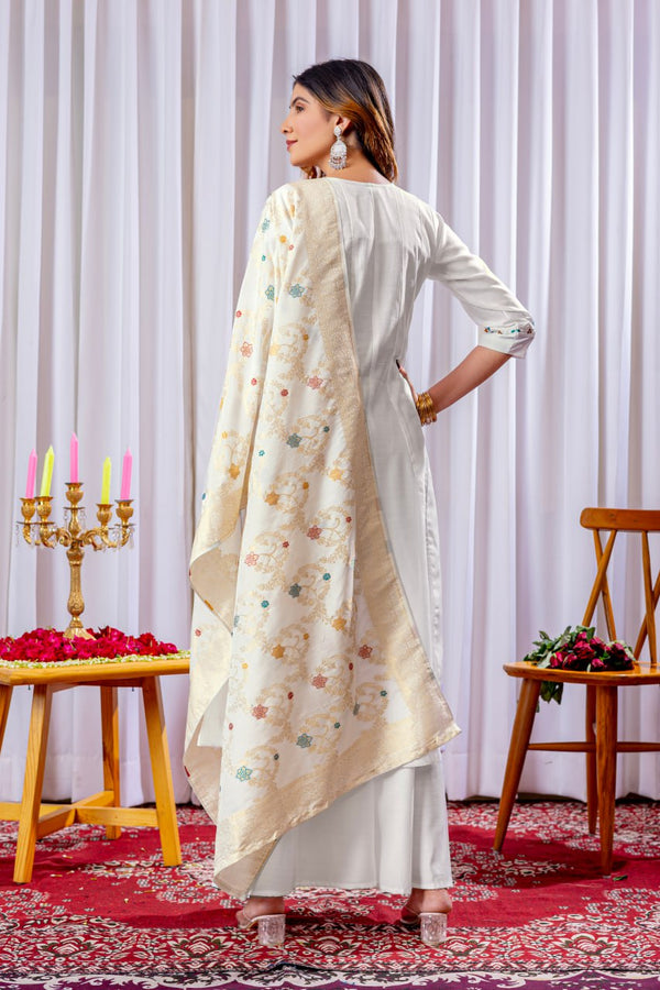 Off White Color Thread With Hand Work Palazo Suit