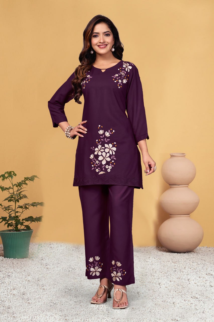 Rayon Co-Ord Set with Multi Thread Embroidery Secondary image