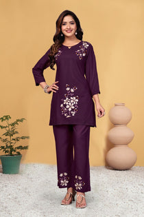Green Heavy Viscose Rayon Embroidered Co-Ord Set