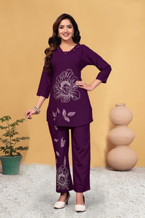Green Heavy Viscose Rayon Embroidered Co-Ord Set