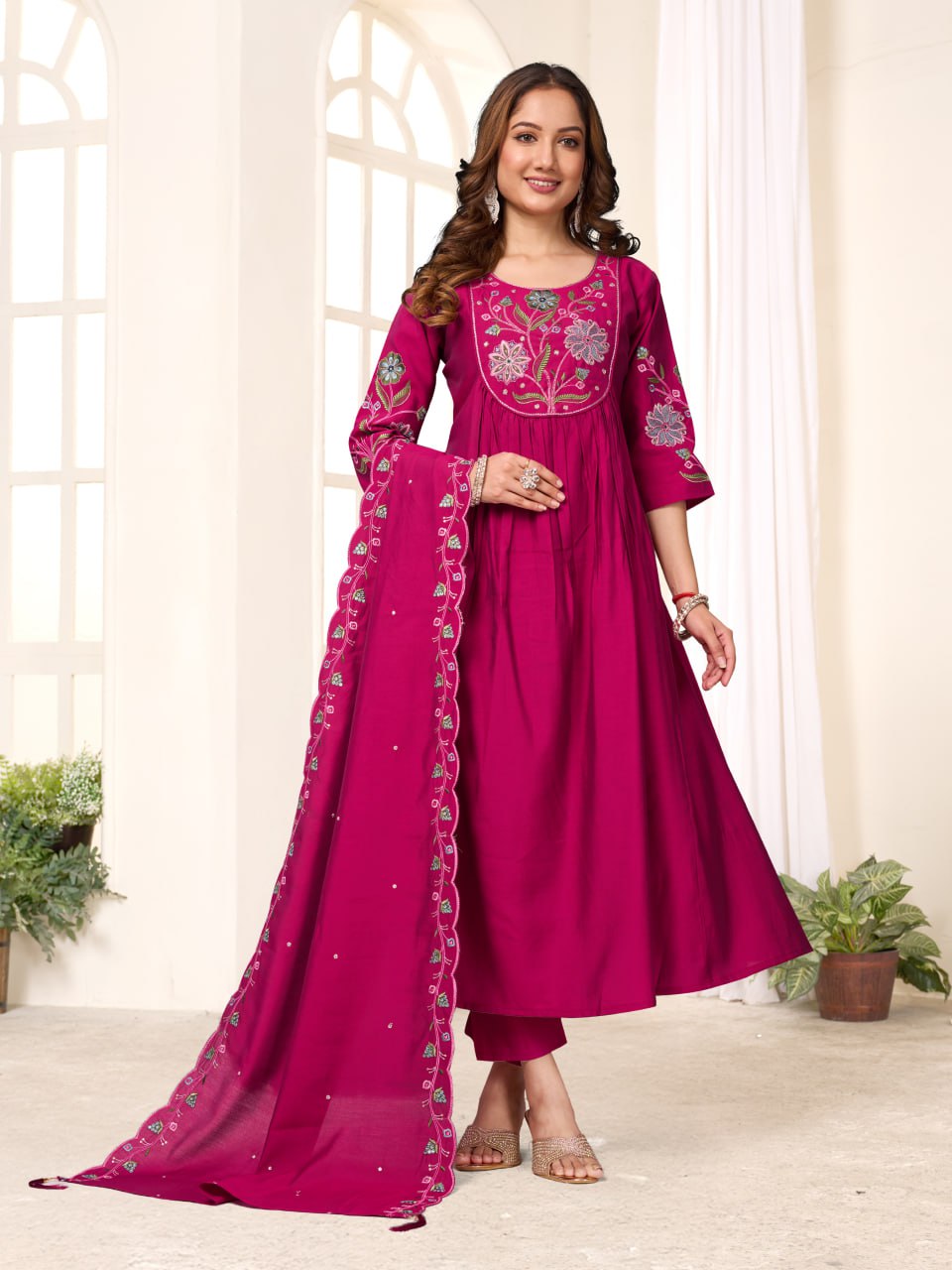 Thread with Hand Work Anarkali Kurti Pair Secondary image