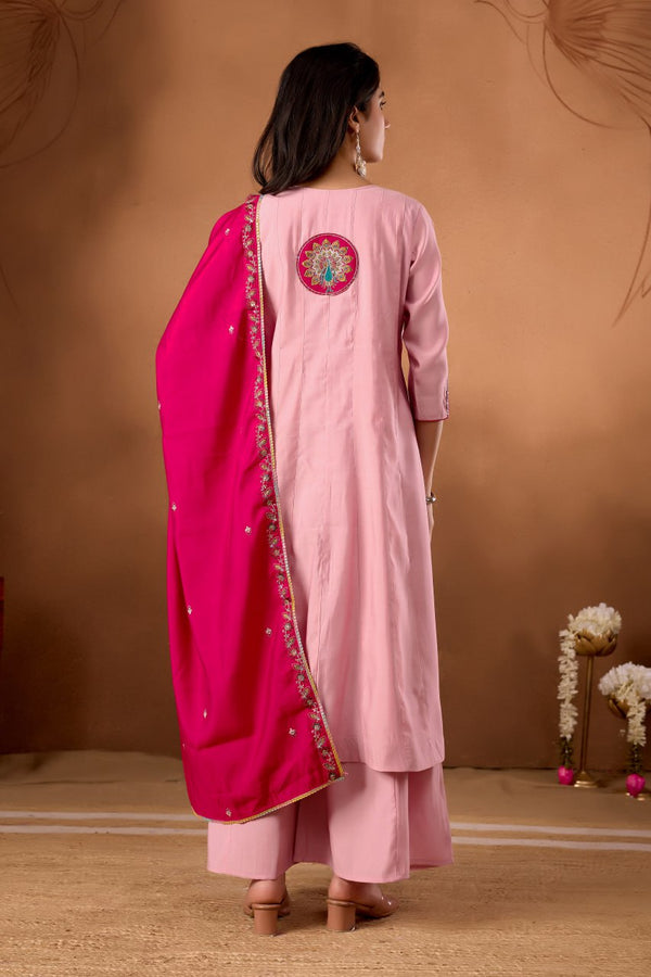 Beautiful Hand Work Anarkali Kurti Plazo Dupatta Set