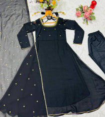 Designer Black Embroidered Kurta Pant Dupatta Set