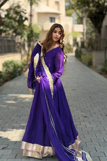 Purple Sequins & Zari Embroidered Sharara Suit Set