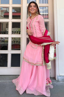 Yellow Faux Blooming Embroidered Sharara Suit Set