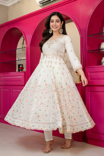 White Sequins Embroidered Kurta Sharara Set with Dupatta