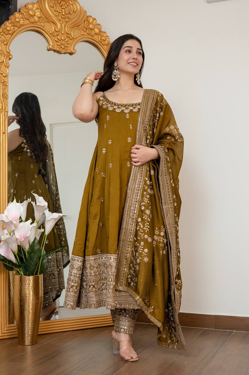 Designer Embroidered Vichitra Silk Suit Set