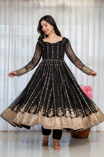 Black Zari Embroidered Anarkali Suit Set