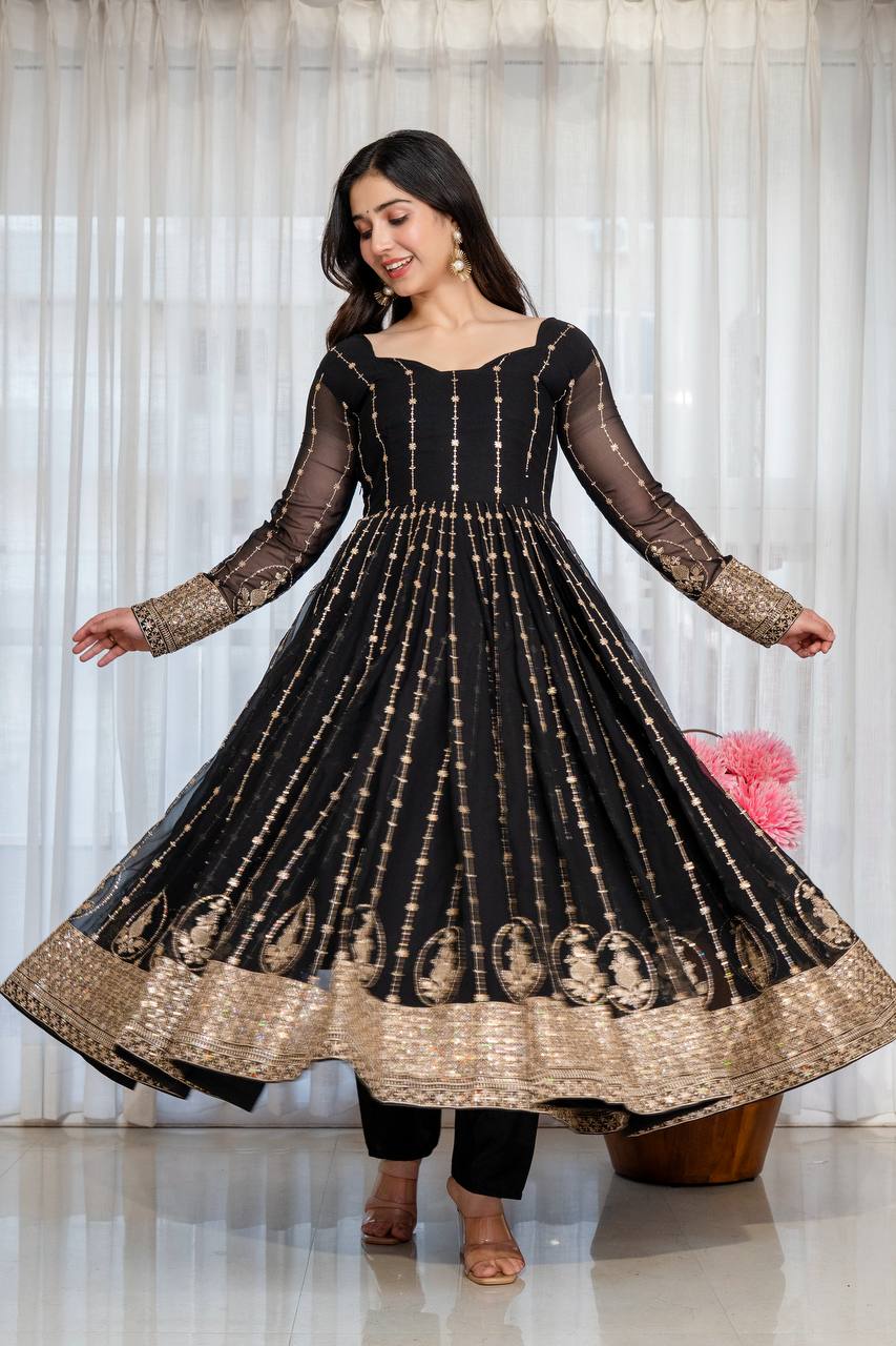 Black Zari Embroidered Anarkali Suit Set