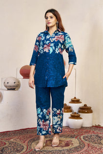 Black Pure Cotton Floral Printed Co-Ord Set