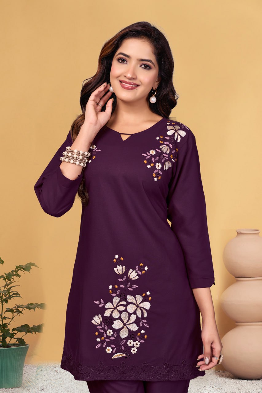 Rayon Co-Ord Set with Multi Thread Embroidery