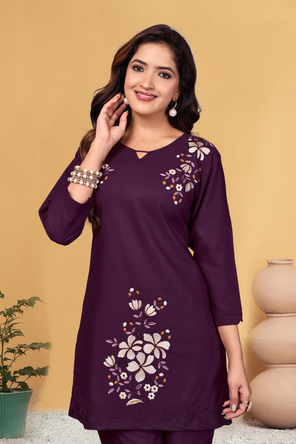 Rayon Co-Ord Set with Multi Thread Embroidery
