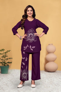 Green Heavy Viscose Rayon Embroidered Co-Ord Set