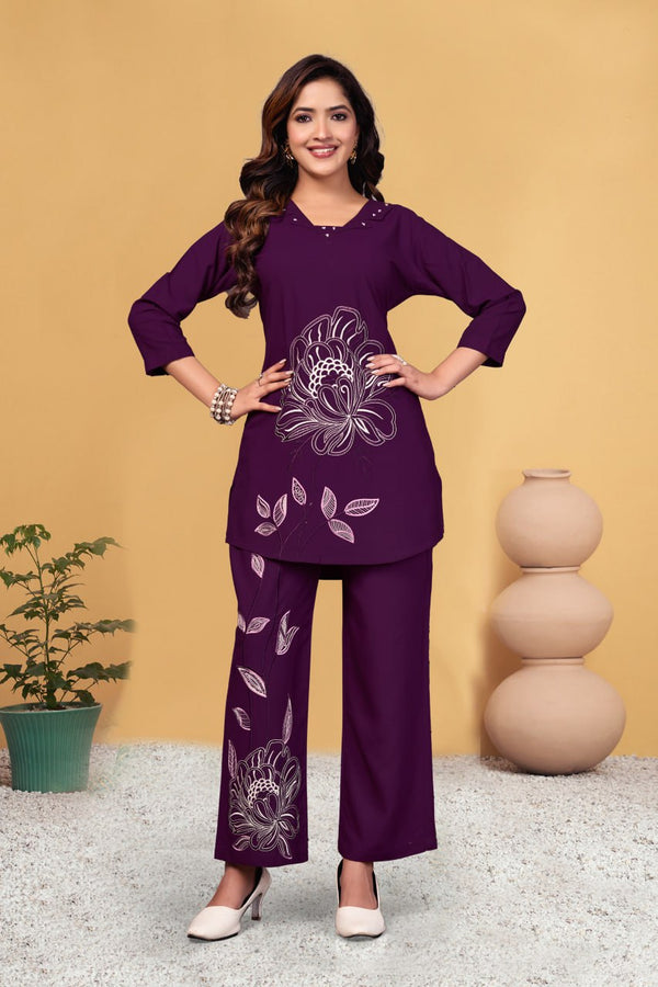 Heavy Viscose Rayon Embroidered Co-Ord Set