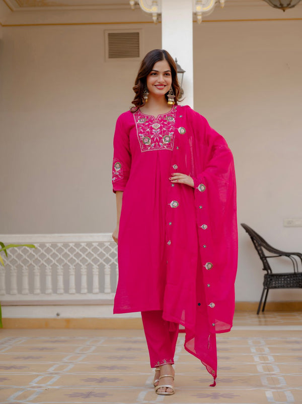 Designer Pure Viscose Kurti Pant Maslin Dupatta Set