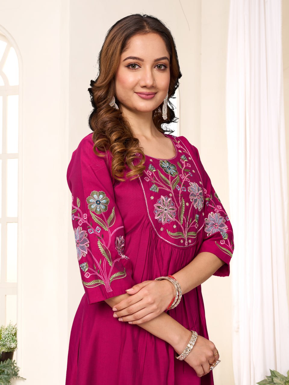 Thread with Hand Work Anarkali Kurti Pair