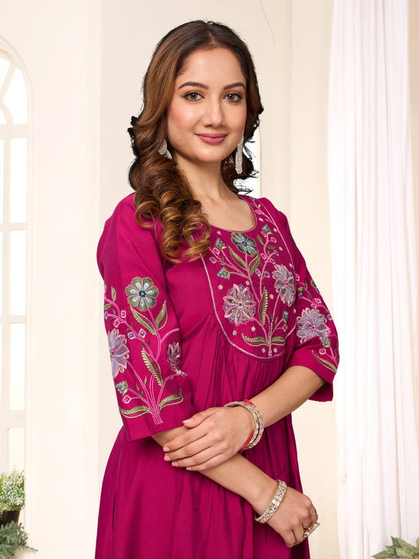 Thread with Hand Work Anarkali Kurti Pair
