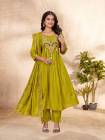 Purple Roman Silk Embroidered Anarkali Suit Set