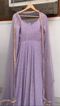 Lavender Georgette Sequins Embroidered Anarkali Suit Set