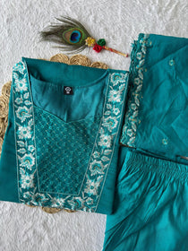 Pink Roman Silk Embroidered Kurta Pant Dupatta Set