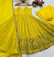 Teby Organza Zari Embroidered Gown with Sharara & Dupatta Set
