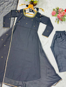 Designer Black Embroidered Kurta Pant Dupatta Set
