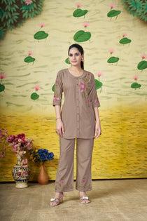 Black Heavy Rayon Embroidered Kurta Pant Set