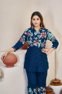 Black Pure Cotton Floral Printed Co-Ord Set