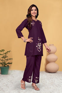Green Heavy Viscose Rayon Embroidered Co-Ord Set