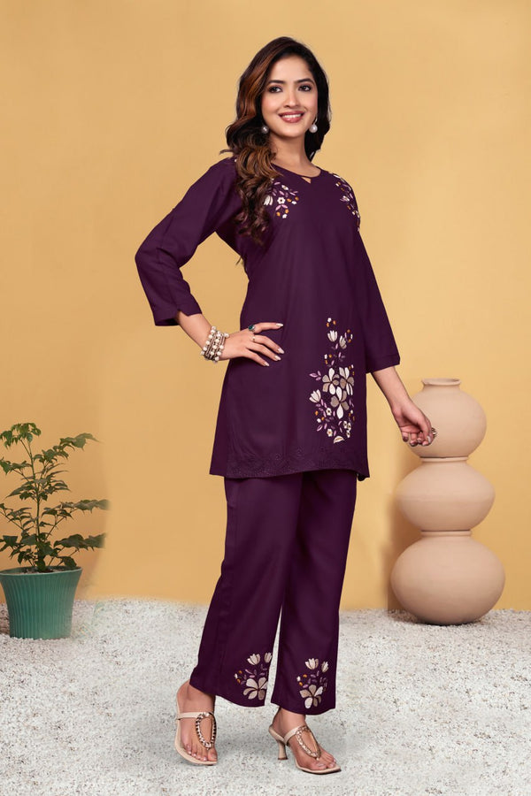 Rayon Co-Ord Set with Multi Thread Embroidery