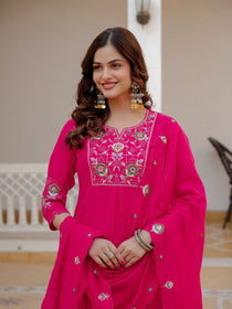 Rust Viscose Mango Silk Embroidered Kurta Set