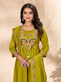 Purple Roman Silk Embroidered Anarkali Suit Set
