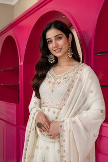 White Sequins Embroidered Kurta Sharara Set with Dupatta