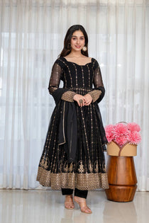 Black Zari Embroidered Anarkali Suit Set