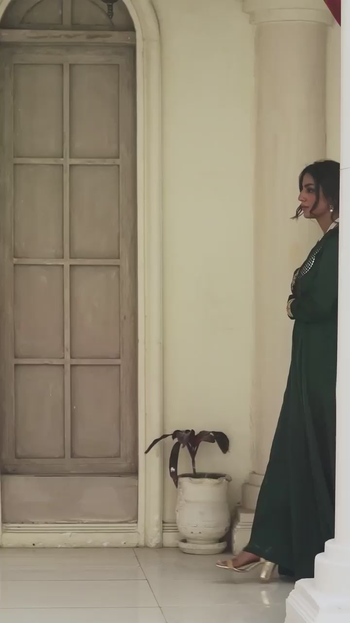 Green Color Embroidered Readymade Gown Suit Set