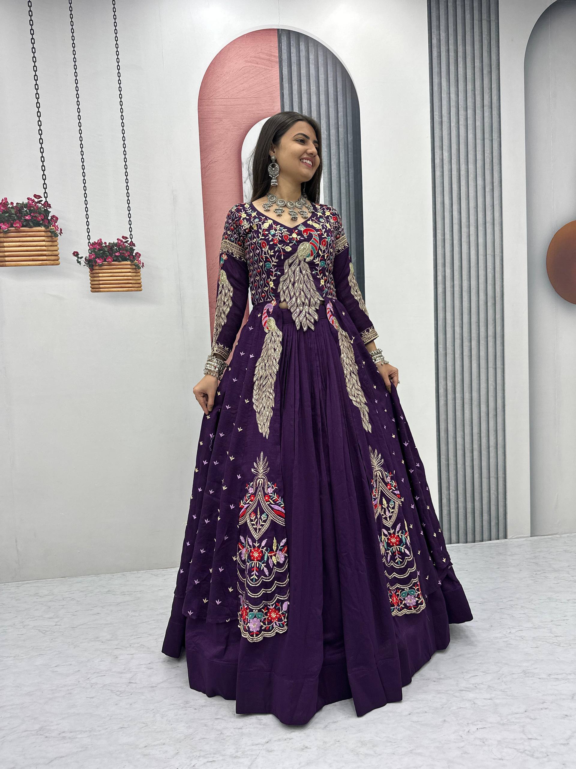 Purple Color Embroidered Designer Lehenga Set