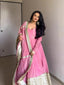 Pink Vichitra Silk Embroidered Gown Pant Dupatta Set