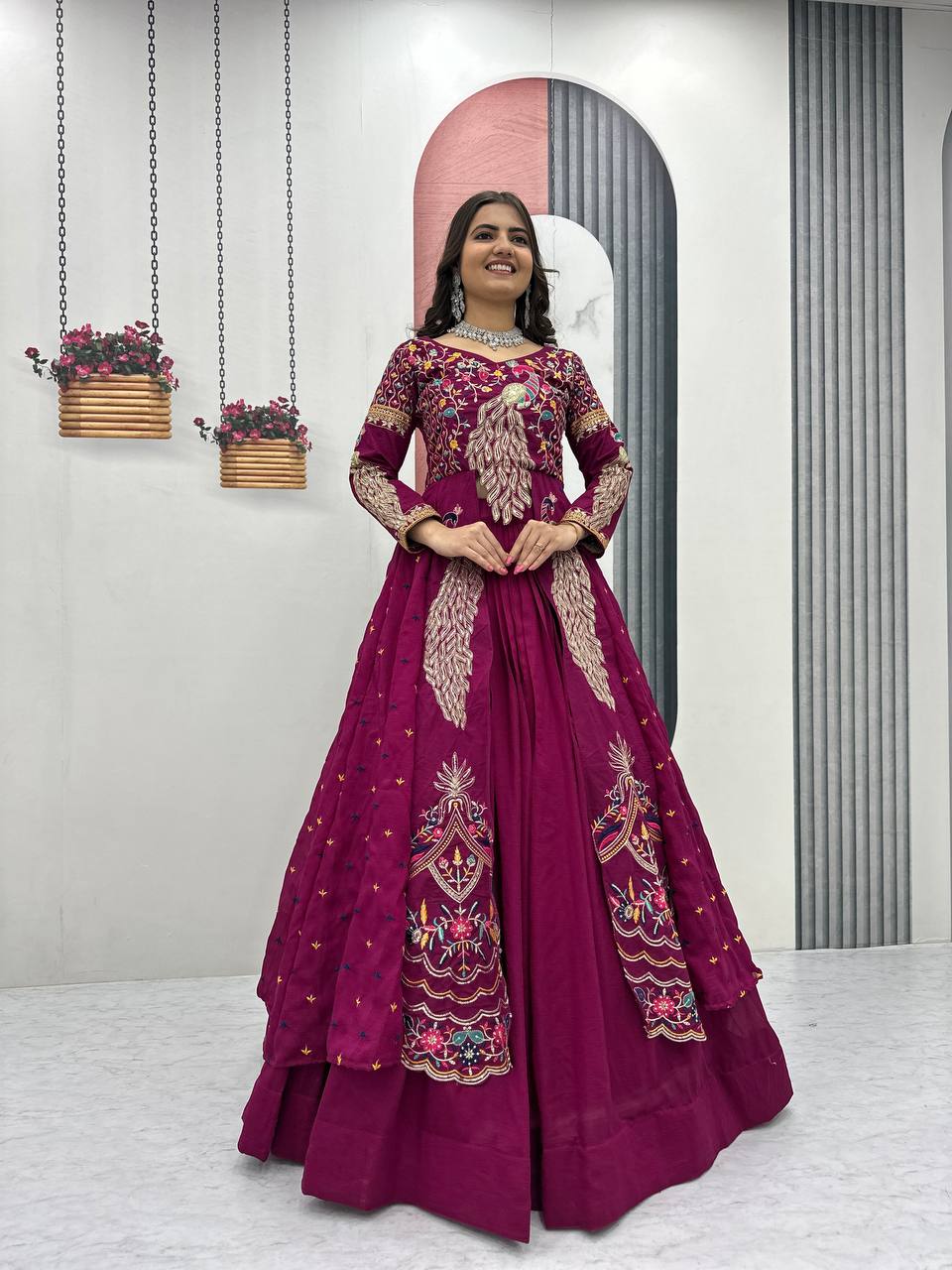 Pure Vichitra Thread Sequence Work Lehenga Set