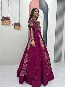 Wine Color Embroidered Designer Lehenga Set