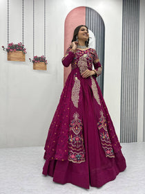 Wine Color Embroidered Designer Lehenga Set