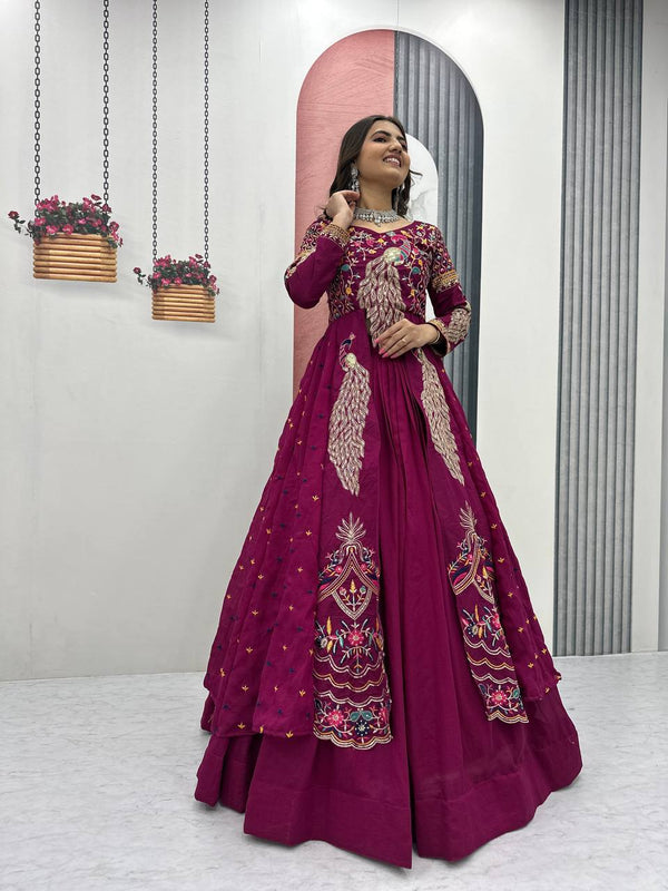 Wine Color Embroidered Designer Lehenga Set
