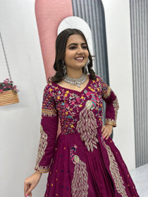 Wine Color Embroidered Designer Lehenga Set