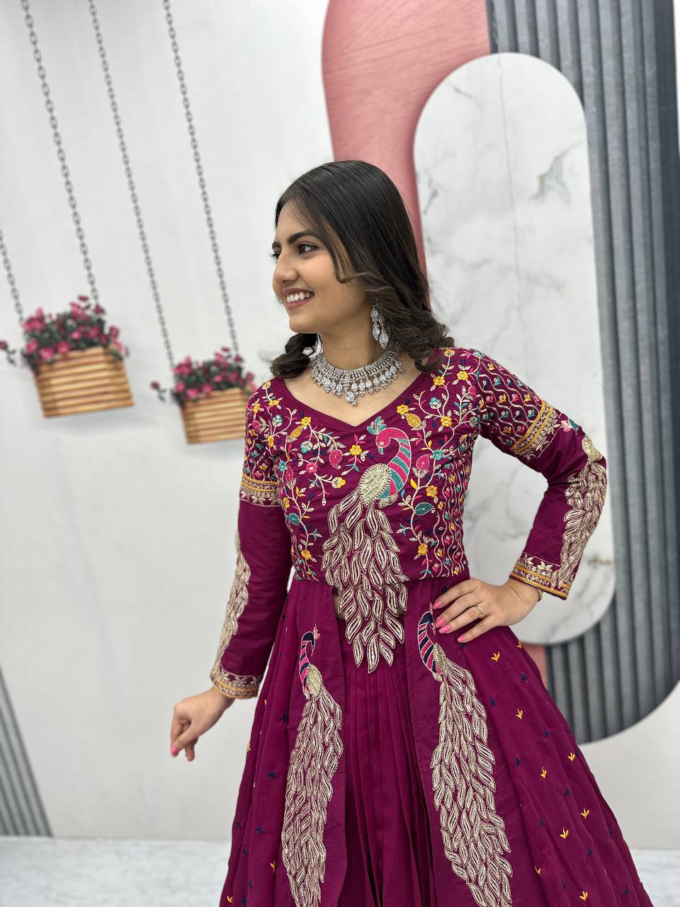 Wine Color Embroidered Designer Lehenga Set