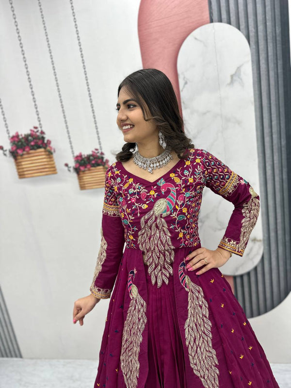 Wine Color Embroidered Designer Lehenga Set